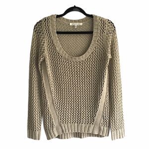 Robert Rodriguez Scoop Neck Open Knit Crochet Sweater Tan Gold Shimmer M